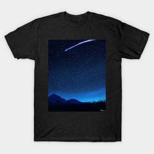 Shooting Star Night Time Scenery - Calming Anime Nature Scene T-Shirt